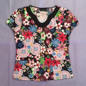 Los Angeles Rose Floral Medallions Scrub Top Small